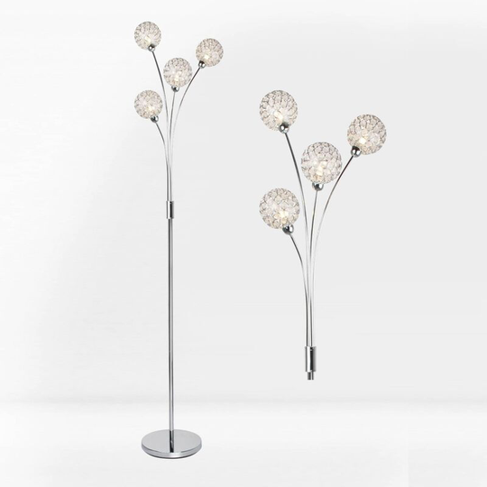 4 Light Chrome Plated Floor Standard Light with Jewelled Clear Beaded Shades - Polished chrome plate and clear beaded glass