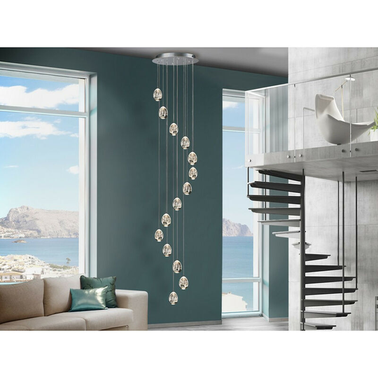 Schuller Rocio - Dimmable 14 Light Integrated LED Light Pendant Light Cluster Drop, Chrome, Bluetooth control