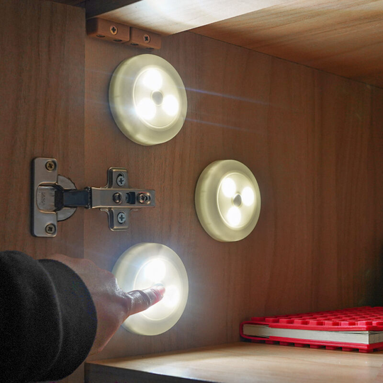 3 Pack Battery Power Remote Control Utility Cupboard LED Lights | Indoor Home Wardrobe - White