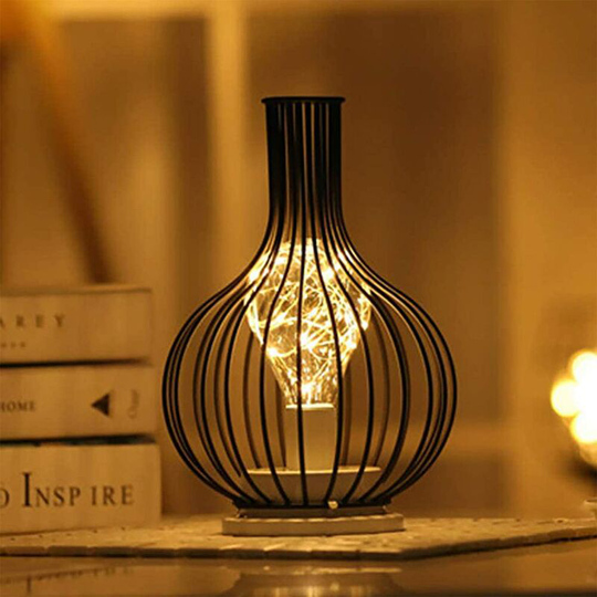 Decorative table lamp, vintage table lamp, cage, night light, retro, battery operated, decanter style bedroom table lamp 1pc