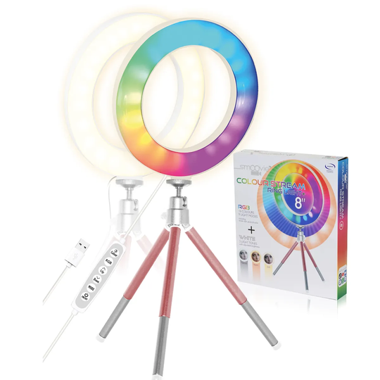 Mayhem Smoovie RGB Colour LED 8" Stream Ring Light with Tripod for Selfies/Live Video