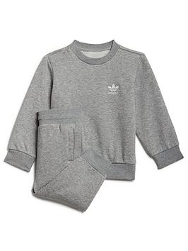 adidas Originals Infant Unisex Essentials Crew & Pant Set - Light Grey, Light Grey, Size 0-3 Months, Women