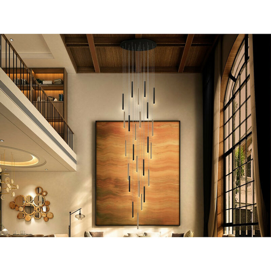 Schuller Lighting - Schuller Varas Cluster Drop Ultra Slim 14 Light Suspension 5 Meter Max Hanging Light, Gold & Matt Black Finish