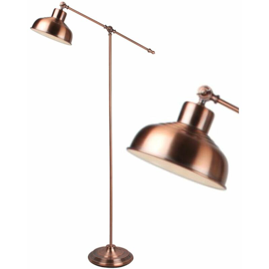 First Choice Lighting - Antique Brushed Copper Lever Arm Floor Lamp - Antique brushed copper plate with gloss white detail