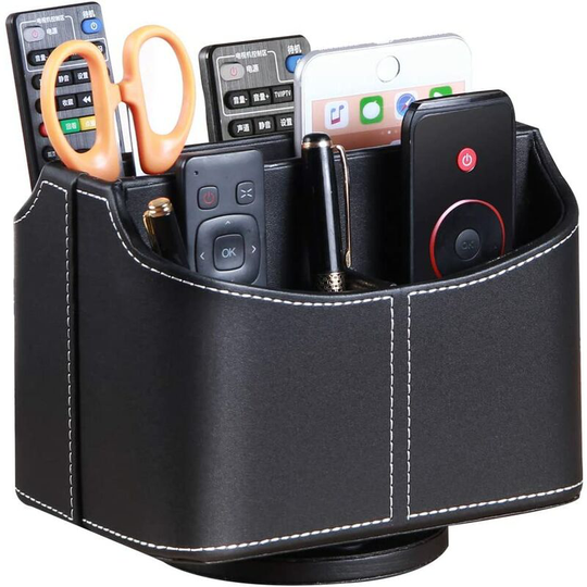 Perle Rare - Rotating Remote Control Holder, Multimedia Organizers with 5 Compartments, Multifunctional pu Leather Desk Organizer, tv Storage Box for