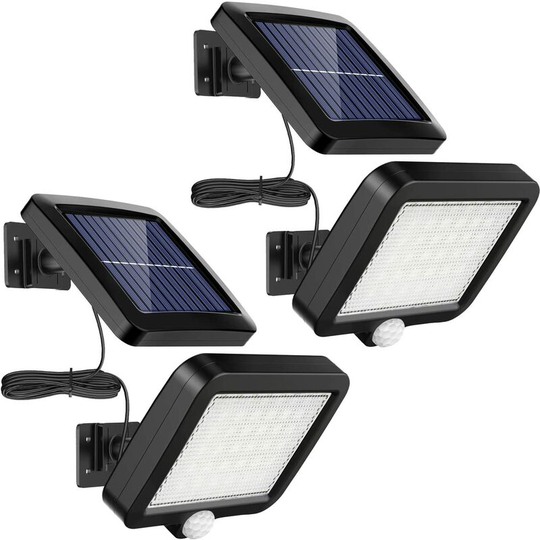 Aougo - 2 Pack 56 led Solar Lights Outdoor with Motion Sensor, IP65 Waterproof, 120° Lighting Angle, Solar Wall Light for Garden with 16.5m Cable