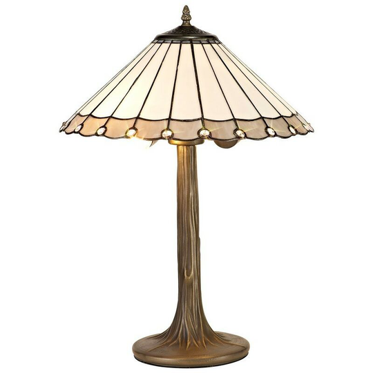 Luminosa Lighting - 2 Light Tree Like Table Lamp E27 With 40cm Tiffany Shade, Grey, Crystal, Aged Antique Brass