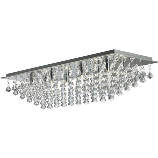 Searchlight Hanna - 8 Light Rectangle Ceiling Flush Light Chrome with Pyramid Crystals, G9