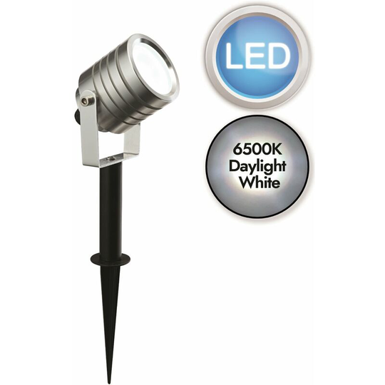 First Choice Lighting - Silver Aluminium led Spot Spike Light with Inline Driver - Anodised aluminium and frosted acrylic