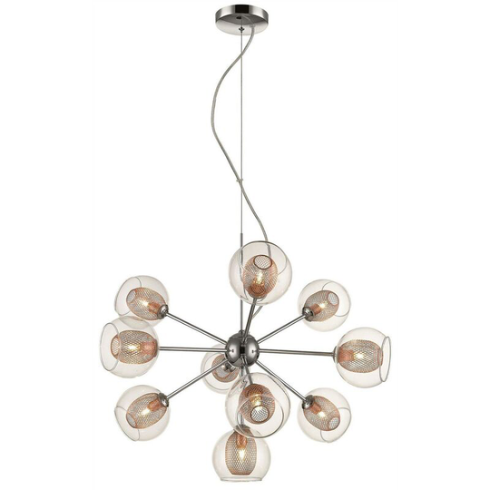 10 Light Multi Arm Ceiling Pendant Mesh Chrome, Copper, G9 - Spring Lighting