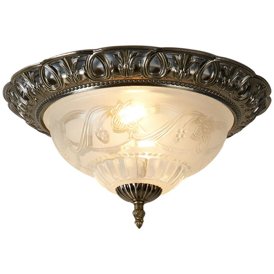 Searchlight Flush - Flush Ceiling 2 Light Antique Brass with Frosted Glass Diffuser, E14