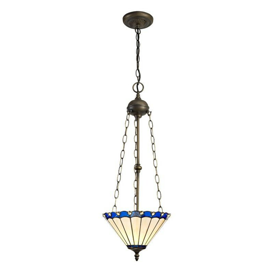 Luminosa Lighting - 3 Light Uplighter Ceiling Pendant E27 With 30cm Tiffany Shade, Blue, Crystal, Aged Antique Brass