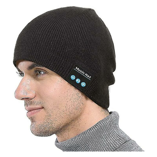 Bluetooth 5.0 Music Beanie, Gift Bluetooth Knit Hat for Men with Stereo Headset and Handsfree Microphone (Black)
