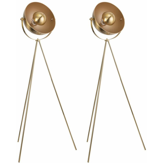 Pair of Retro Satin Brass Tripod Floor Lamps - Satin brass plate with gold detail