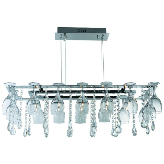 Searchlight Vino - 10 Light Ceiling Pendant Bar Chrome with Glass Crystals, G4 Bulb