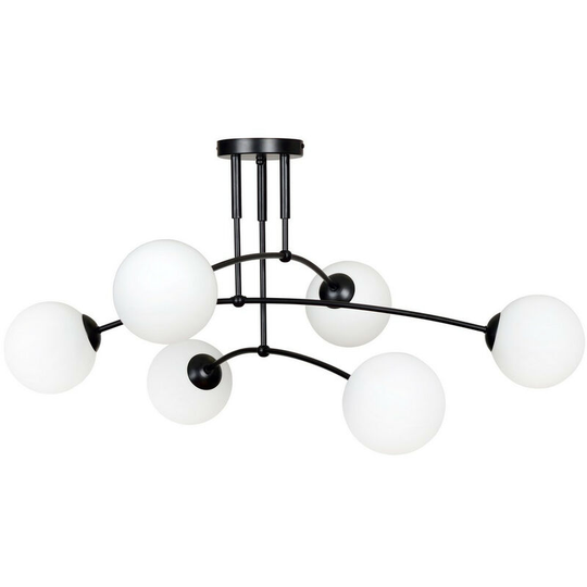 Emibig Lighting - Emibig Pregos Black Globe Ceiling Light with White Glass Shades, 6x E14