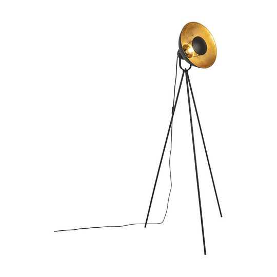 Qazqa - Floor lamp black with gold 154.4 cm tripod - Magnax Eco - Black