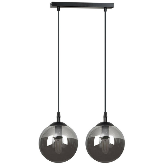 Emibig Cosmo Black Globe Bar Pendant Ceiling Light with Graphite Glass Shades, 2x E14