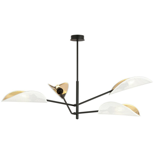 Emibig Vene Black Multi Arm Semi Flush Ceiling light with White, Gold Fabric Shades, 4x E14