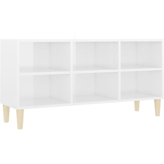 Tv Cabinet with Solid Wood Legs High Gloss White 103.5x30x50 cm Vidaxl White