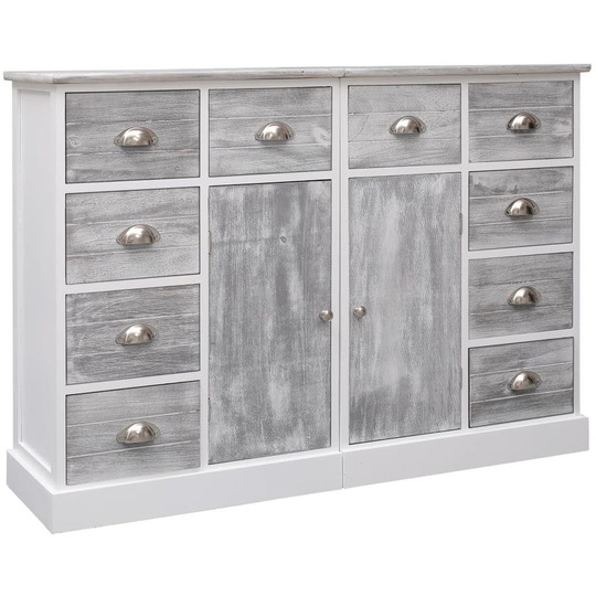 Sideboard with 10 Drawers Grey 113x30x79 cm Wood VD24714 - Hommoo