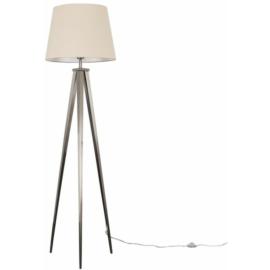 Nero Tripod Floor Lamp in Brushed Chrome with Large Tapered Shade - Beige - No Bulb