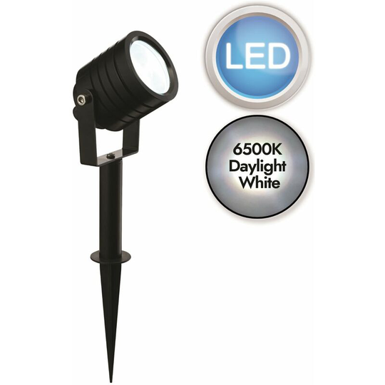 First Choice Lighting - Black Aluminium led Spot Spike Light with Inline Driver - Anodised black aluminium and frosted acrylic