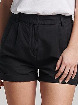 Superdry Studios Linen Short - Black, Black, Size 8, Women