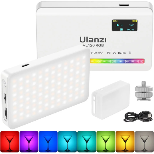 Ulanzi - VL120 rgb Mini led Video Light 2500K-9000K Photography Fill-in Light Dimmable CRI95+ 20 Lighting Effects Built-in Rechargeable Battery with
