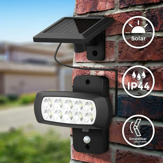Naxunnn - IP44 exterior led solar lamp, pir movement detector, house wall projector terrace black balcony, protected against splashes, cold white