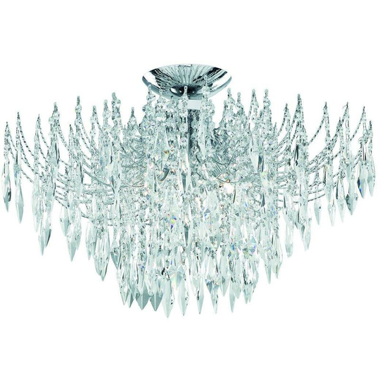 Searchlight Waterfall - 4 Light Ceiling Semi Flush Light Chrome with Crystals, G9