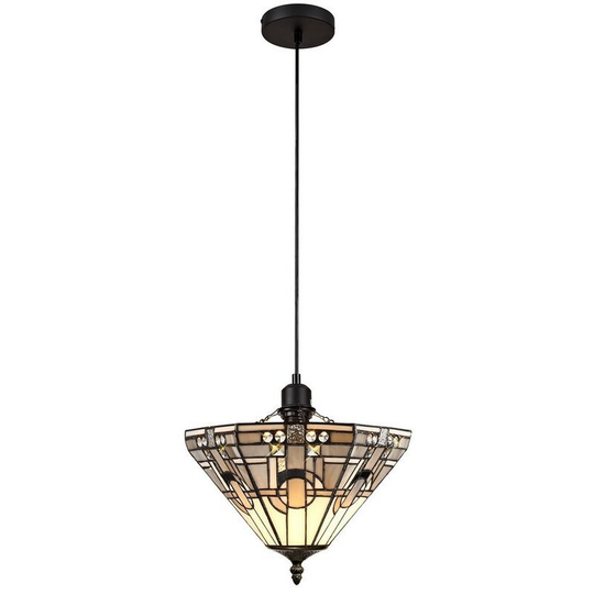 Luminosa Lighting - 1 Light Uplighter Ceiling Pendant E27 With 30cm Tiffany Shade, White, Grey, Black, Clear Crystal