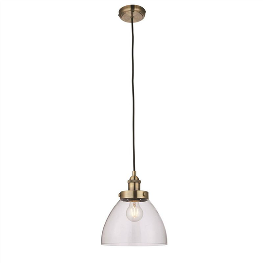 Endon Hansen - 1 Light Pendant Glass, Antique Brass Plate, E27