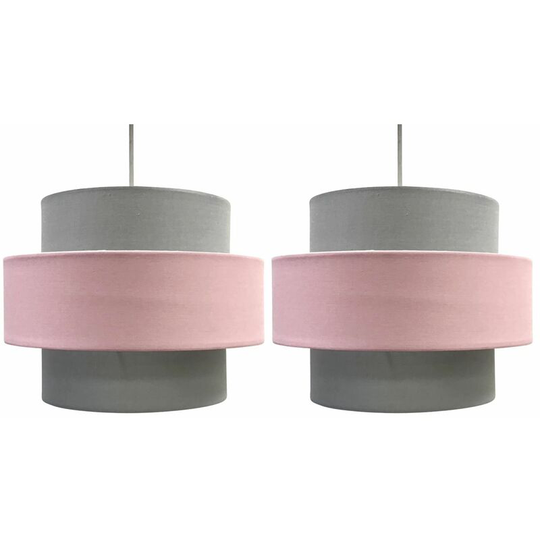Pair of Pink and Grey Two Tier Light Shades - Grey cotton with pink cotton detail