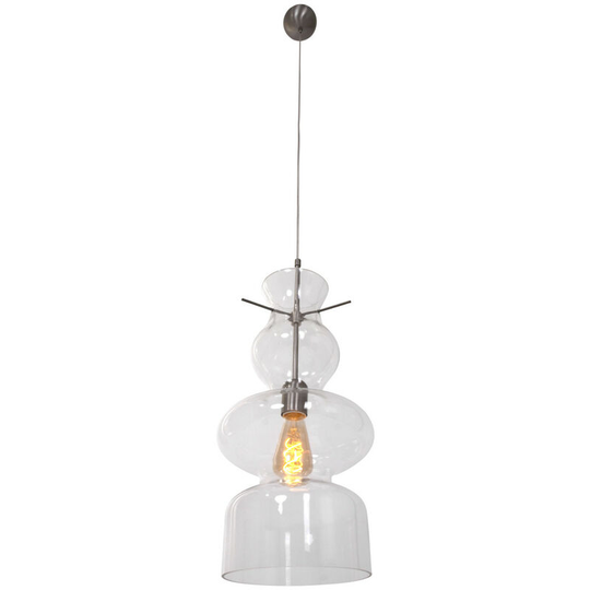 Sienna Anne Dome Pendant Ceiling Lights Steel Brushed, Glass Transparent Grey