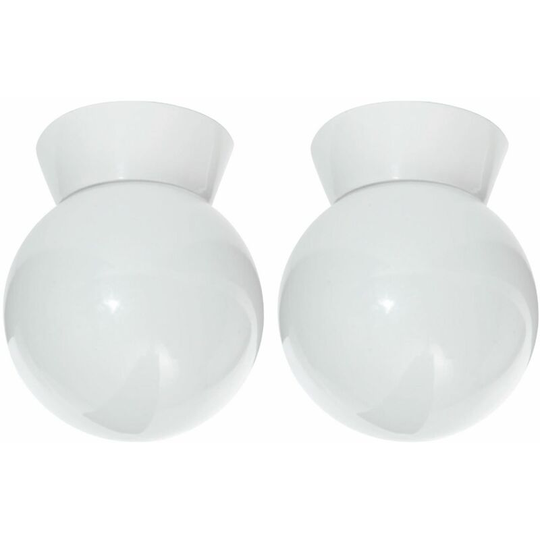 Set of 2 White Globe Ceiling Lights - Gloss white and gloss white glass