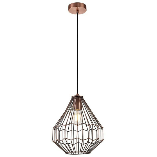 Small Caged Ceiling Pendant, 1 x E27, Antique Copper, Black - Luminosa Lighting