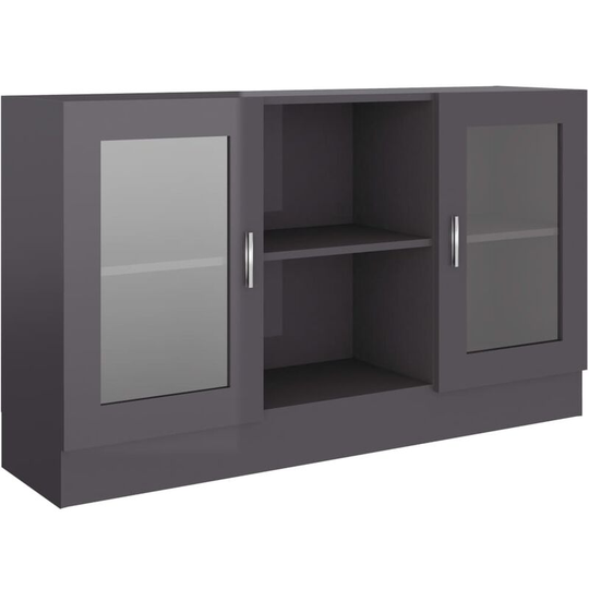 Vitrine Cabinet High Gloss Grey 120x30.5x70 cm Engineered Wood Vidaxl Grey