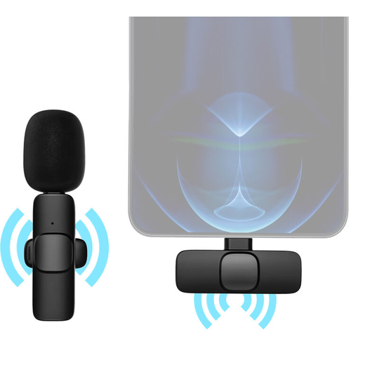 Mini Wireless Clip-on Lavalier Microphone Omnidirectional Mic 2 Transmitter 1 Receiver with Wind Muff Type-C Port Replacement for Android Smartphone