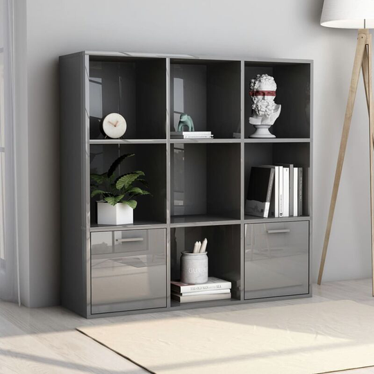 Devenirriche - Book Cabinet High Gloss Grey 98x30x98 cm Chipboard - Grey