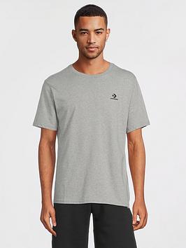 Converse Embroidered Star Chevron Left Chest Short Sleeve T-Shirt - Light Grey Heather, Light Grey Heather, Size S, Men