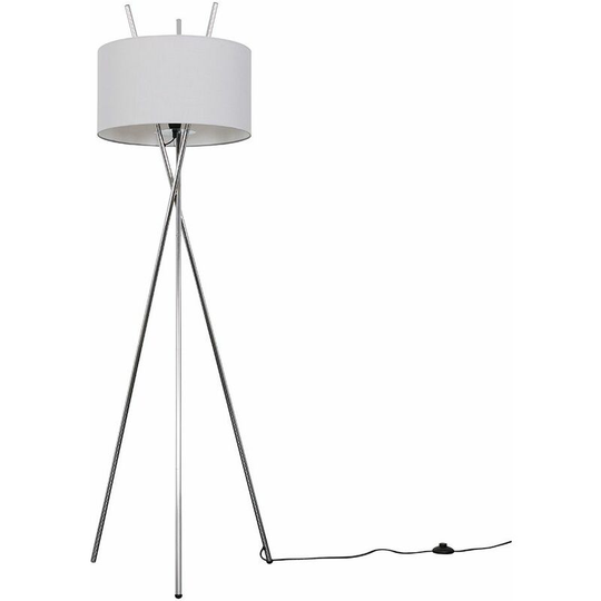 Tripod Floor Lamp Crawford Standard Light in Chrome with Cylinder Lampshade - Cool Grey