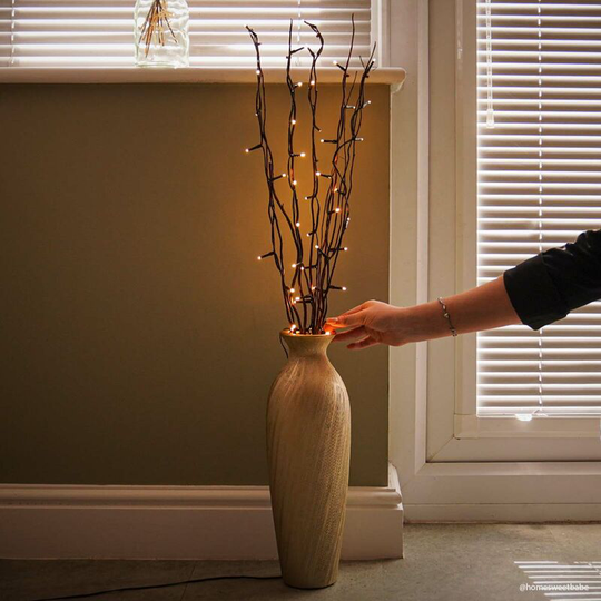 88cm Plug In Decorative Brown Willow Twig led Fairy Lights | Home Indoor Vase - Brown
