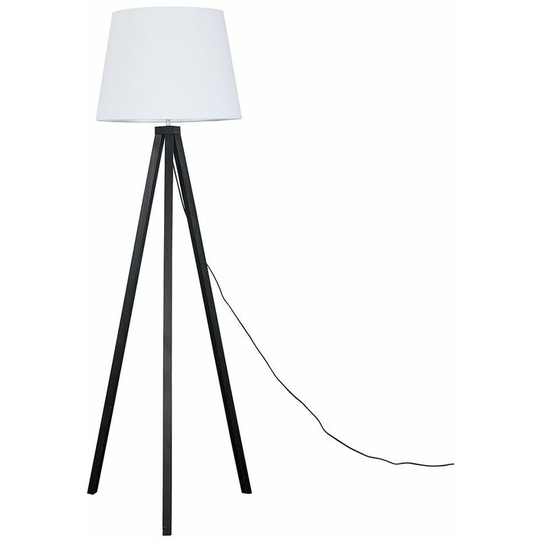Floor Lamp Modern Wooden Tripod Light in Black with Tapered Shade - White