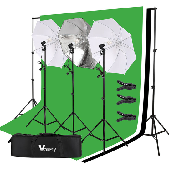 Lifcausal - Photography Umbrella Lighting Kit Kshioe 220V 45W Photo Studio Light Bulb Non-Woven Fabric Backdrop Stand uk Standard