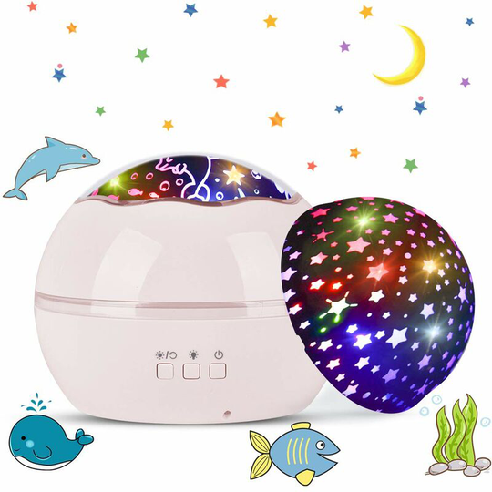 Litzee - led Projector Lamp, Starry Sky Baby Night Light 2 in 1 Ocean Projector & Stars 360 ? Bedside Lamp 360 ? Rotation Projection Lamp 8 Color