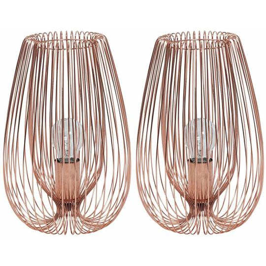 First Choice Lighting - Pair of (Set of 2) Contemporary Modern Copper Wire Table Bedside Lights Lamp - Polished copper plate