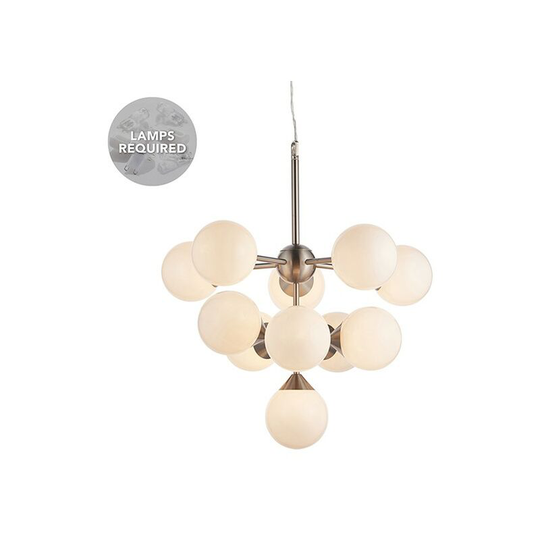 Endon Collection Lighting - Endon Lighting Oscar - Pendant Satin Nickel Effect Plate & Gloss White Glass 11 Light Dimmable IP20 - G9