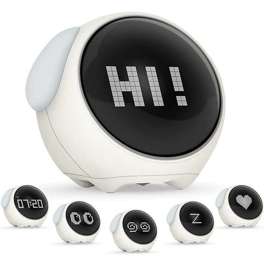 Aougo - Digital Alarm Clock for Kids, Cute Emoji Kids Alarm Clock, 5 Voices, Snooze Function, Date, Temperature, 12/24 Hours, Kids Clock with Voice