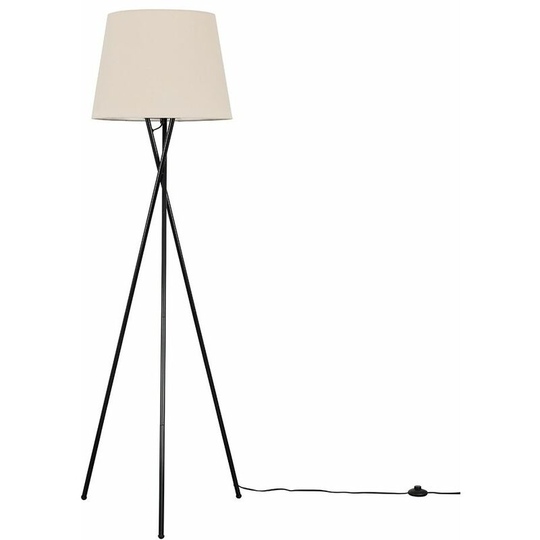 Floor Lamp Tripod Camden Light in Black with Tapered Lampshade - Beige + led Bulb